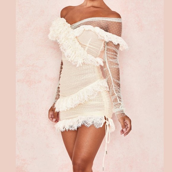 House of CB Dresses House Of Cb Sorrel Ivory Lace Frill Mini Dress Poshmark